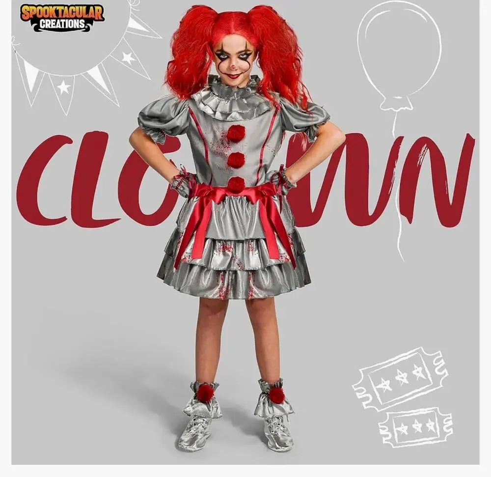 Spooktacular Creations Girls Scary Clown Costume Dress Small S 5-7 Yrs Halloween